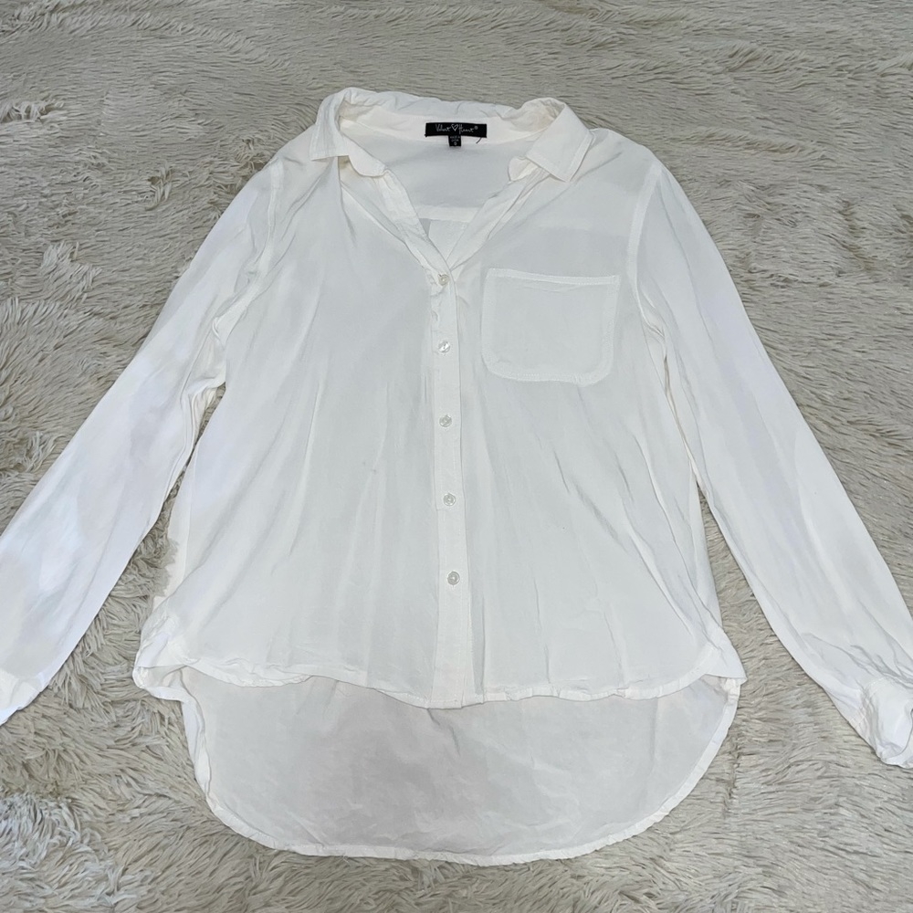 White Velvet Heart Button Down Top